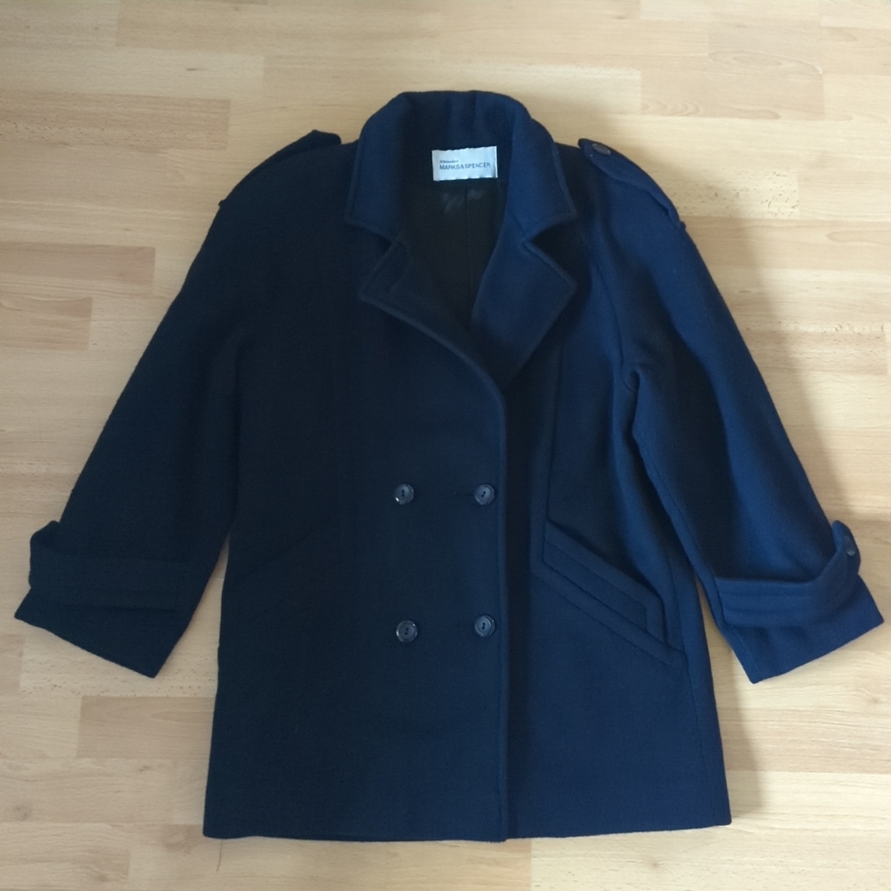 Vintage Marks and Spencer Navy Blue Wool Coat